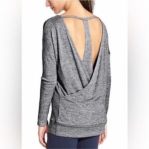 Athleta Pose Layered Long Sleeve Yoga Top Dark Marl Grey
